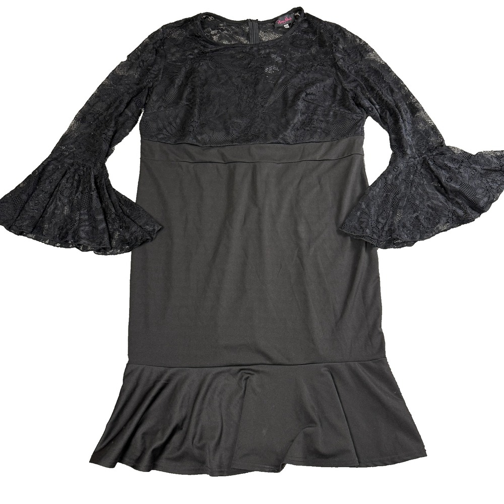 NEW‎ Hanna Nikole Black Lace Bell Sleeve Cocktail Party Dress Womens 20W Flare